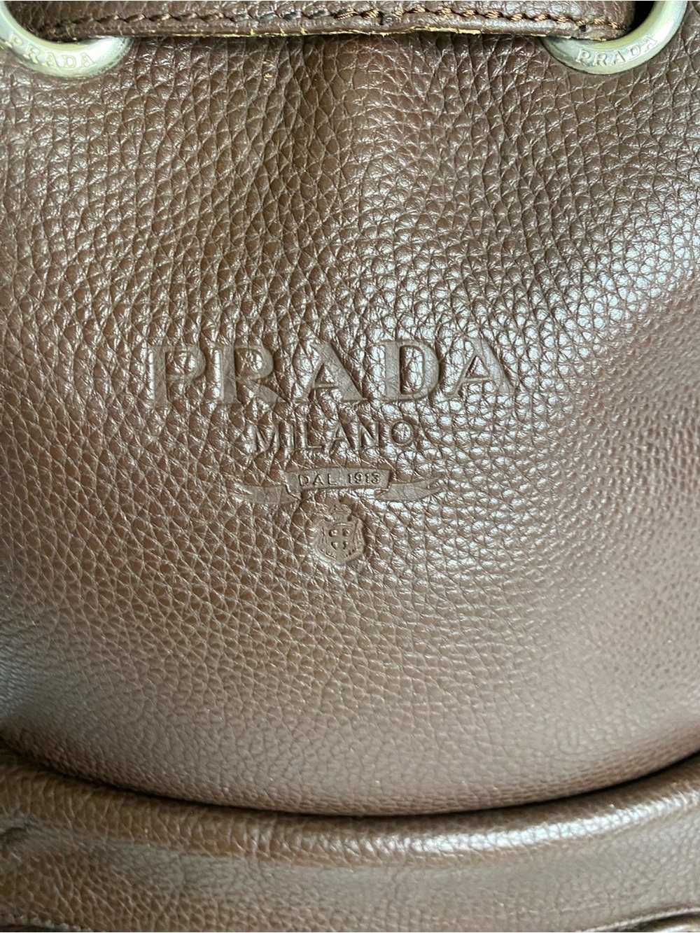 Prada Brown Pebbled Leather Drawstring Backpack - Picture 3 of 13
